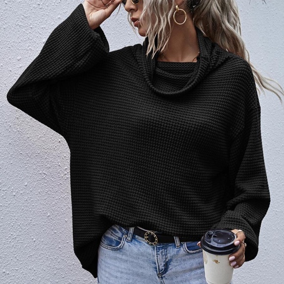 Sweaters - Black Oversized cowl neck wide long sleeve top